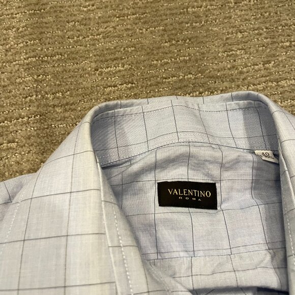 Valentino Roma Dress Shirt Mens Large 40 / 15.75 Blue Check Button Down Italy * - Picture 10 of 11